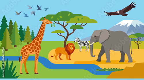 Canvas Print Wild animals in their natural habitat.