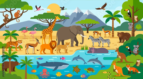 Canvas Print Wild animals in their natural habitat.