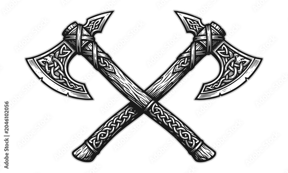 Εκτύπωση καμβά Axe Vector, Cross Axes Viking Vector Illustration, Viking Axes Vector