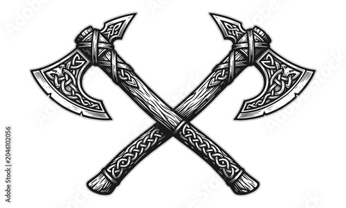 Slika na platnu Axe Vector, Cross Axes Viking Vector Illustration, Viking Axes Vector