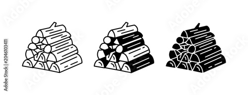 Tableau sur toile Stacked Firewood Icons, Woodpile Vector Graphics, Fuel Logs Set