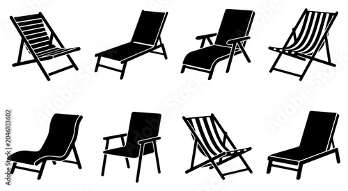 Картината върху платно Beach Chair Icon, Beach Chair Vector Set On White Background, Deck chair Vectors