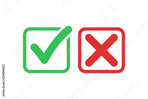 Green check mark and red x mark icons in square boxes