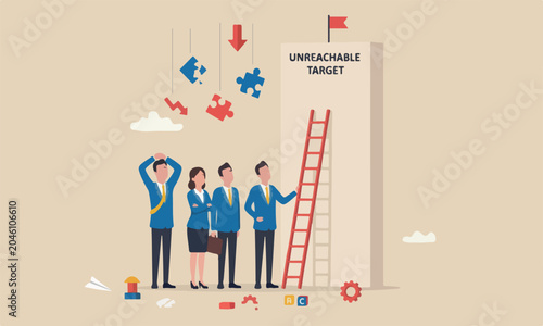 Schilderij op canvas Mistake and teams disappointment or mission fail, hopeless on unreachable target