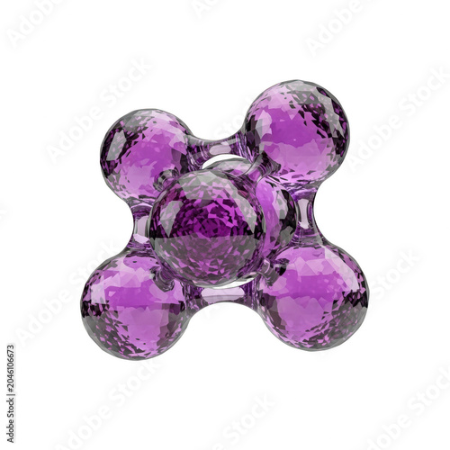 Purple crystal molecule 3D render