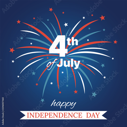 4th of July Independence Day Background with Fireworks and Stars.