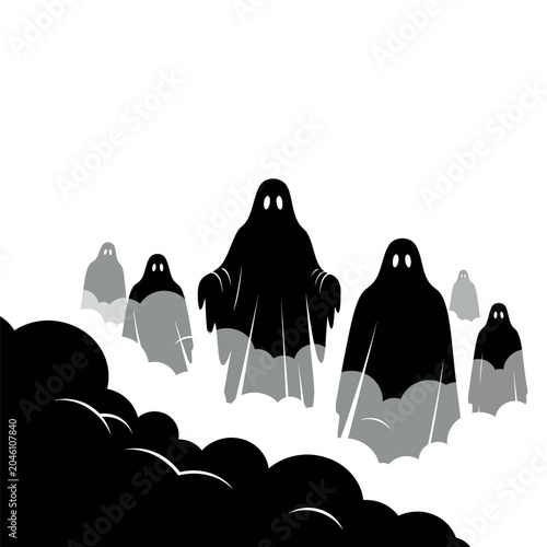 Fotografia Spooky Ghosts Haunting in the Dark.