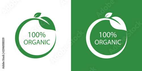 Foto 100 percent organic graphic icon with branch and leaves