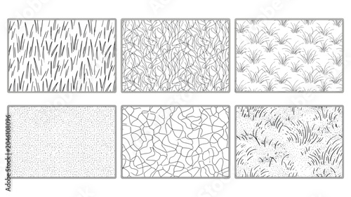 CAD Landscape Grass Hatching Patterns and Architectural Ground Cover Textures Set with Cracked Earth Swatches