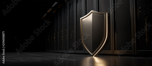 metallic shield displayed againt a dark server background