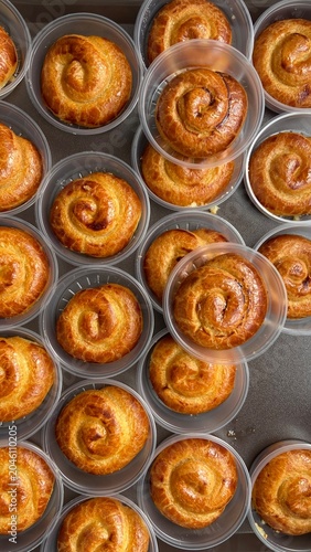 Fresh Golden French Madeleines in Baking Tray, Top View
