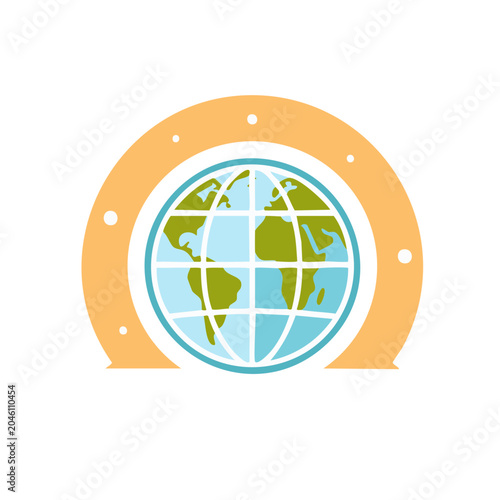 Flat design globe icon with orange frame