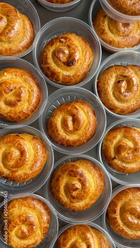 Fresh Golden French Madeleines in Baking Tray, Top View