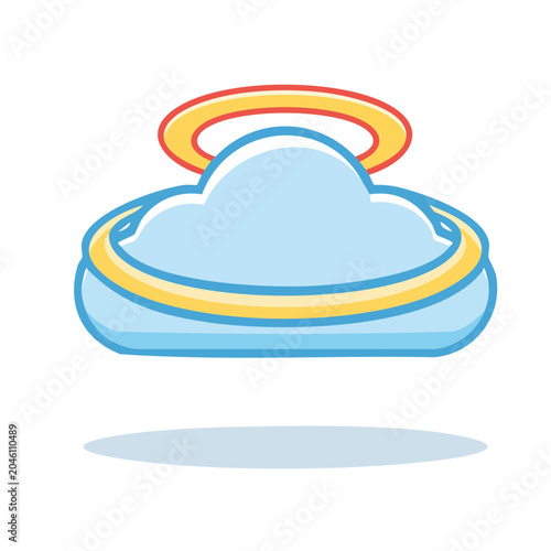 Flat design icon of a blue cloud with a golden halo