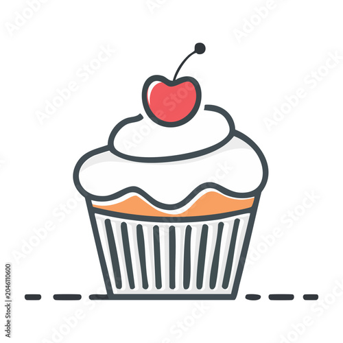 Flat design icon of a cupcake with cherry on top