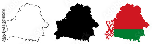 Belarus Map Silhouettes with National Flag and Country Outline