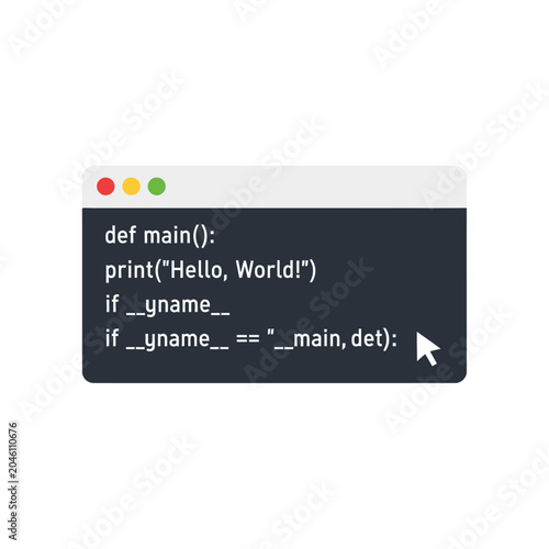 Coding window with Python hello world script and cursor
