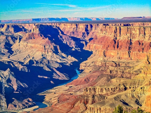 Scenic view of the Colorado River winding throught the Grand Canyon at sunset, Arizona, USA - January 2012