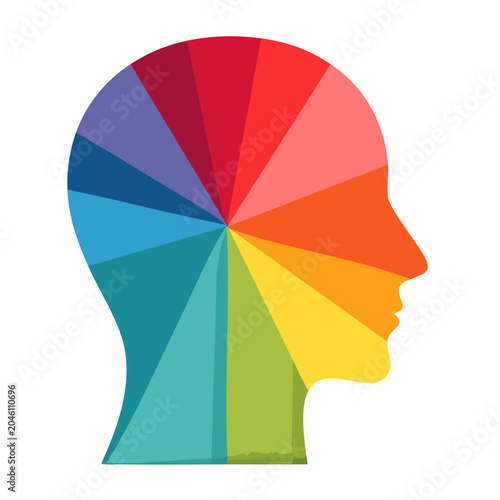 Human head silhouette with colorful segments like a color wheel