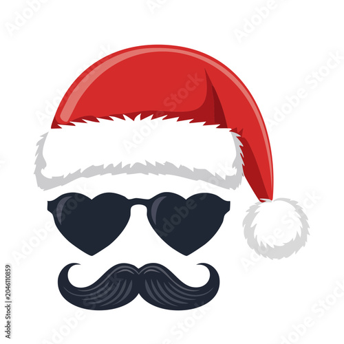 Santa hat with sunglasses and mustache