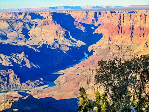 Scenic view of the Colorado River winding throught the Grand Canyon at sunset, Arizona, USA - January 2012