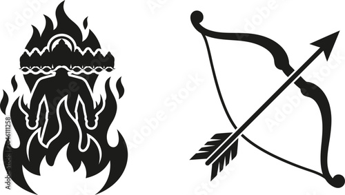 Photos Ravana and Bow with Arrow Set for the Hindu Festival of Dussehra, Symbolizing th