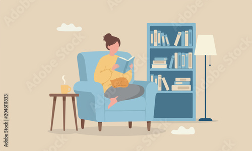 Εκτύπωση καμβά Relaxation lifestyle home calm, cosy wellbeing or enjoy reading books, positive