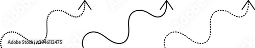 Curved Direction Arrow Collection with Dotted and Solid Path Isolated Vector Style