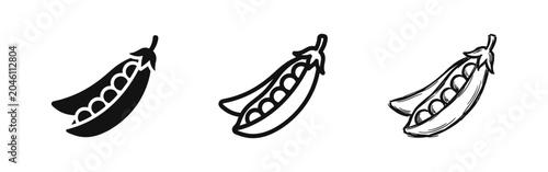 Quadro su tela Green pea pod vegetable icon in three different illustration styles