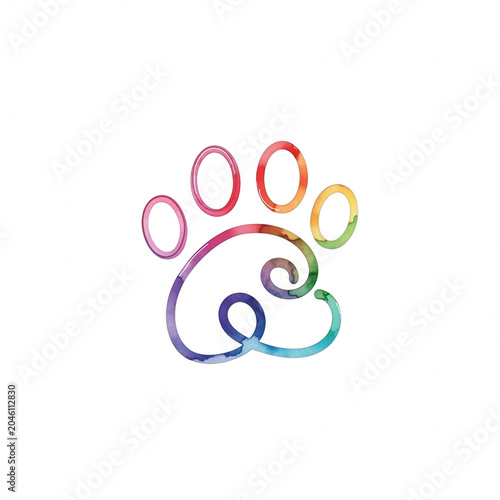 Rainbow paw print logo on black background