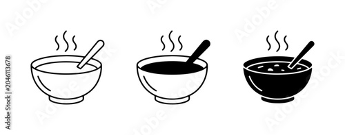 Quadro su tela Hot Soup Bowl Icons, Simple Line Art and Silhouette Variations for Food Graphics