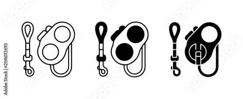 Foto Dog Leash Retractable Icons, Pet Walking Gear, Animal Accessory Vector Set