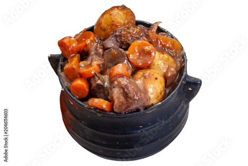 Fotografija Traditional South African Potjiekos Stew in Cast Iron Pot Isolated on Transparen