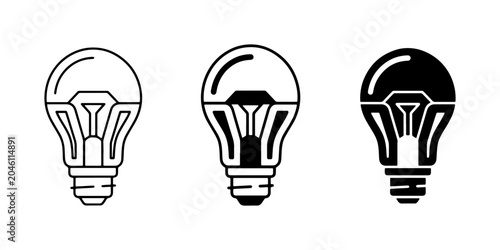 Photos LED Light Bulb Icons, Modern Energy Saving Illumination Symbols, Vector Set
