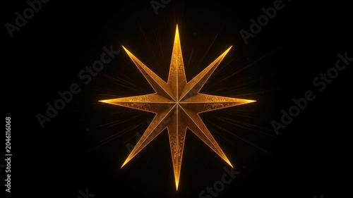 Luminous Eight-Pointed Star with Glowing Rays on Black Background