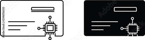 Foto Microchip credit card icon set line art and solid black versions