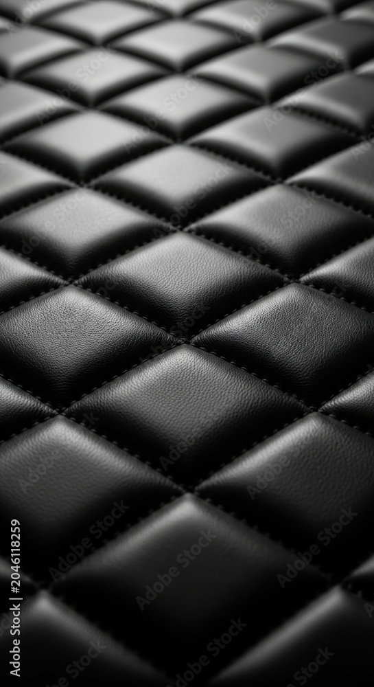 Naklejka premium Black leather, tufted texture, quilted pattern, luxury upholstery