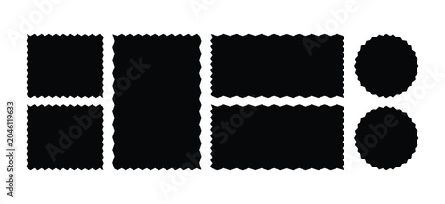 Set of Zigzag and colorful Shapes.  Silhouette stickers circle, square, oval and rectangle labels. Set of frames with zigzag edge, scallop edge shape. 