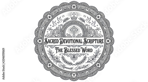 Fényképezés Sacred Devotional Scripture The Blessed Word Ornamental Emblem
