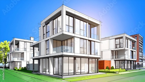 Modern Urban Scene with Contemporary Multi-Story Buildings Symbolizing City Planning, Architectural Aesthetics, and Vibrant Residential Development