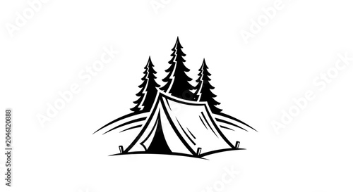 Black and white tent camping icon.