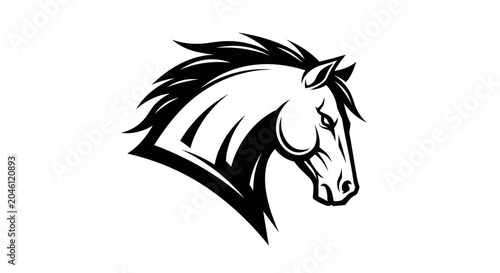 Black and white horse head illustration.