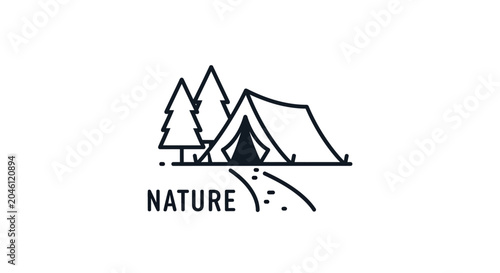 Tents and trees in nature scene.