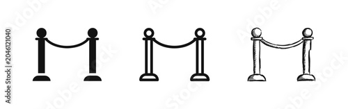 Foto VIP Entrance Rope Barrier Icon Set in Three Different Styles