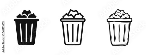 Fotografía Waste Basket with Paper Icon Set for Office and Cleaning Concepts