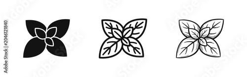 Cuadro en lienzo Fresh mint leaves icon set, herbal seasoning and organic plant foliage symbol