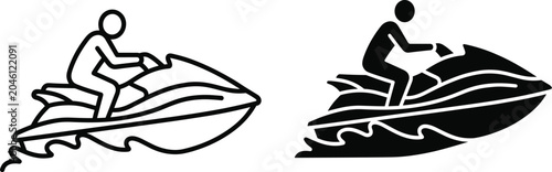 Obraz na płótnie Silhouette illustration of person riding jet ski on water waves symbolizing adve