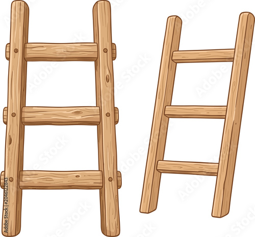 Tableau sur toile Realistic wooden ladders isolated on white background showing different sizes an
