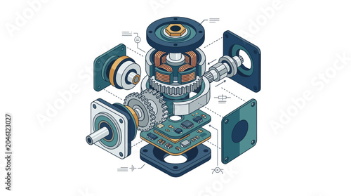 Tableau sur toile Disassembled mechanical device with parts.