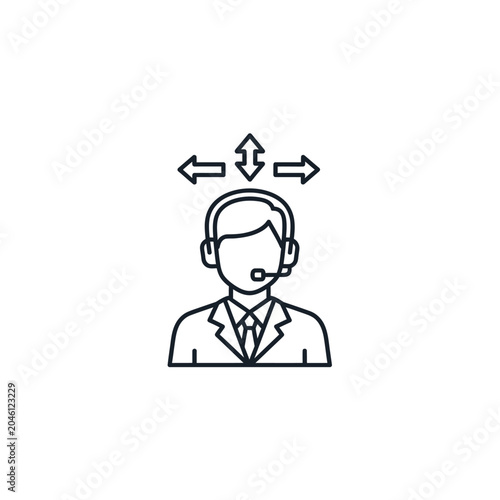Customer support agent with multi-directional movement arrows icon
